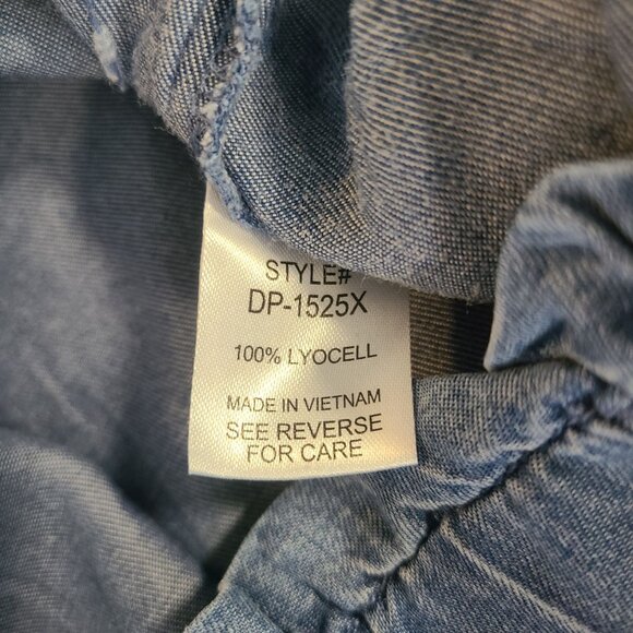 Zenana Palazzo Pants Chambray Wide Leg Paper Bag Waist Casual Frayed Hem NEW 3X - Picture 8 of 8